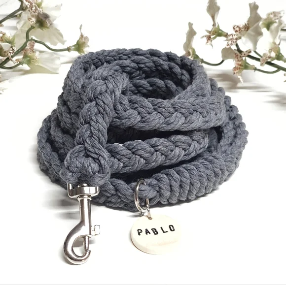 🐶 3 for $15 * Pablo Dark Gray Macrame Cord Braided Dog Leash - Picture 1 of 3